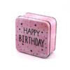 Charmante quadratische Geburtstagsdose aus Metall mit Schriftzug "Happy Birthday"