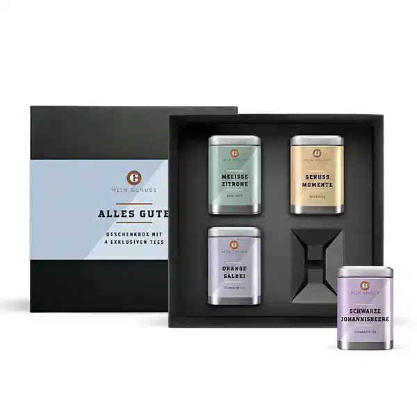 geschenkset kräutertee Rooibostee, Hibiskusblüten, Mate Zitrus Kräutertee, Orange Salbei in Geschenkbox