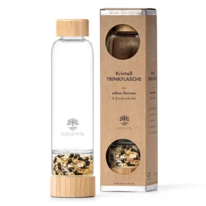 trinkflasche mit kristallsteinen beryll-turmalin