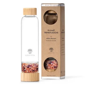 Edle Glastrinkflasche Lotus Vita Edelsteine "Wassermelonen-Turmalin, Amethyst"
