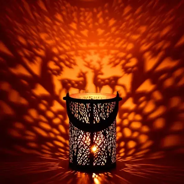 Edle Windlichtlaterne Schwarz für Teelicht mit Tieren "Forest-Noa" – Bild 3